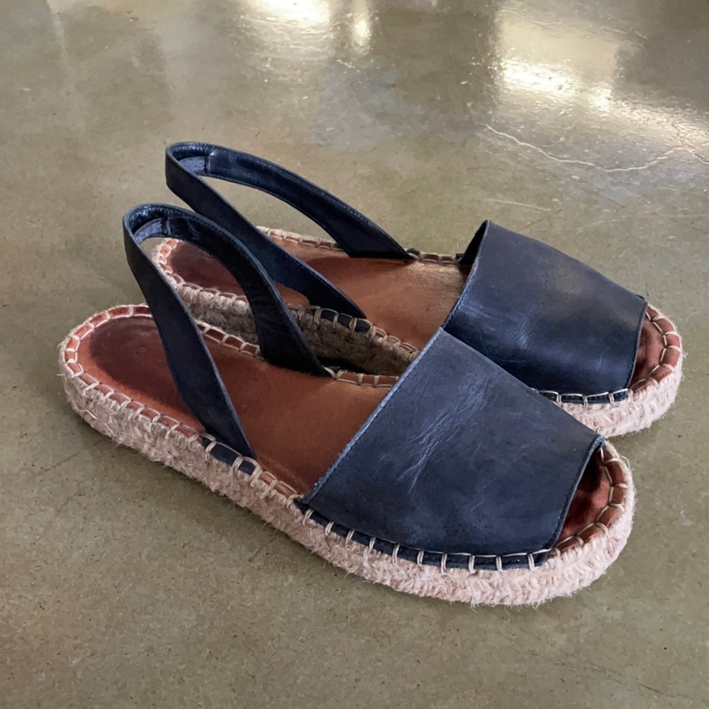 Alohas black leather platform espadrilles
